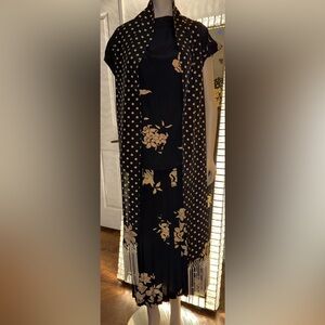 Norma Walters & CO Black and Cream Floral Maxi Skirt, Shirt, Scarf